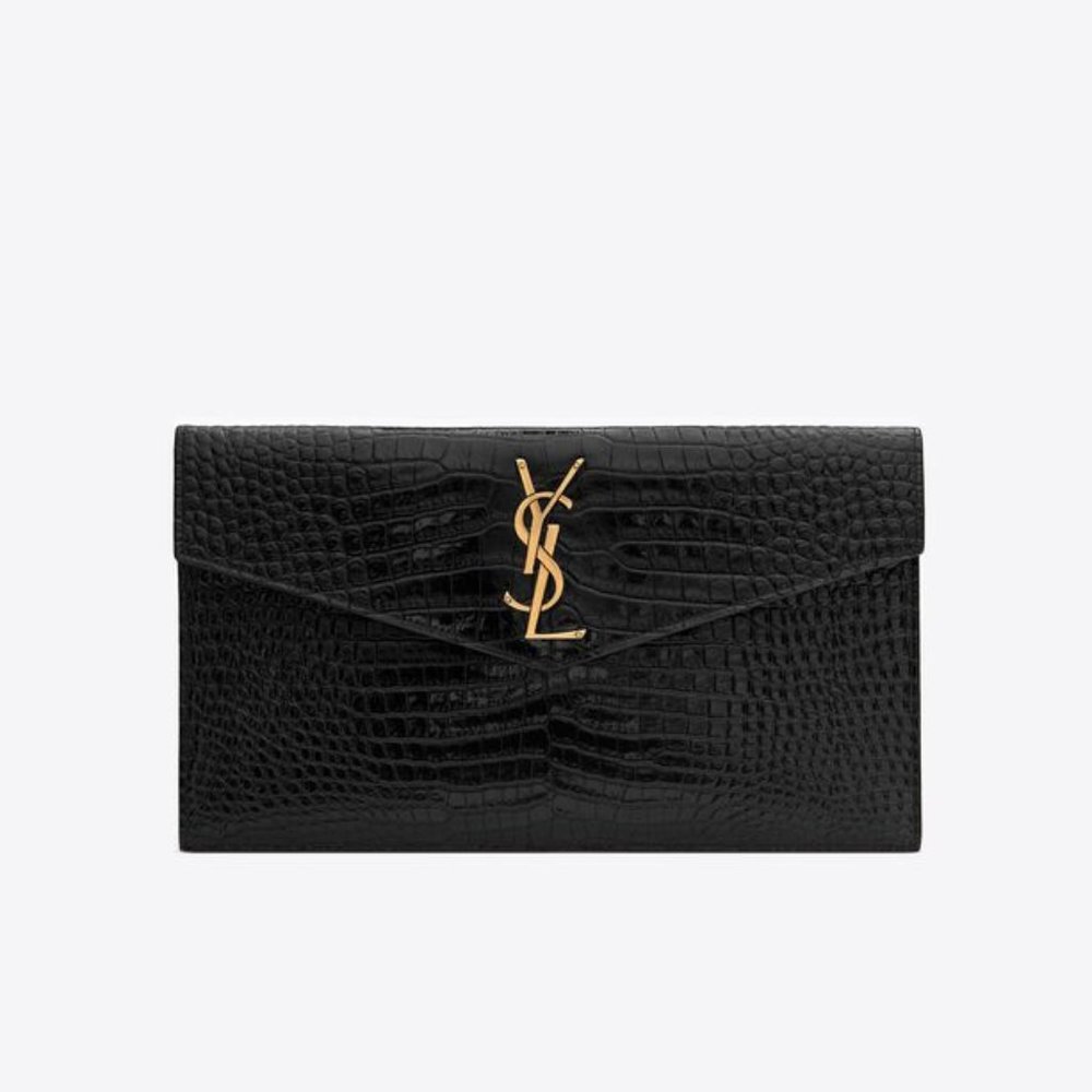 UPTOWN POUCH IN CROCODILE EMBOSSED SHINY LEATHER